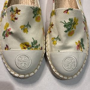 NWOT New Tory Burch Women Color block Canvas Floral Napa leather Espadrille